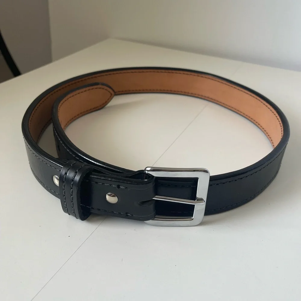 Thebeltman.net Black Leather Belt Silver Buckle 37